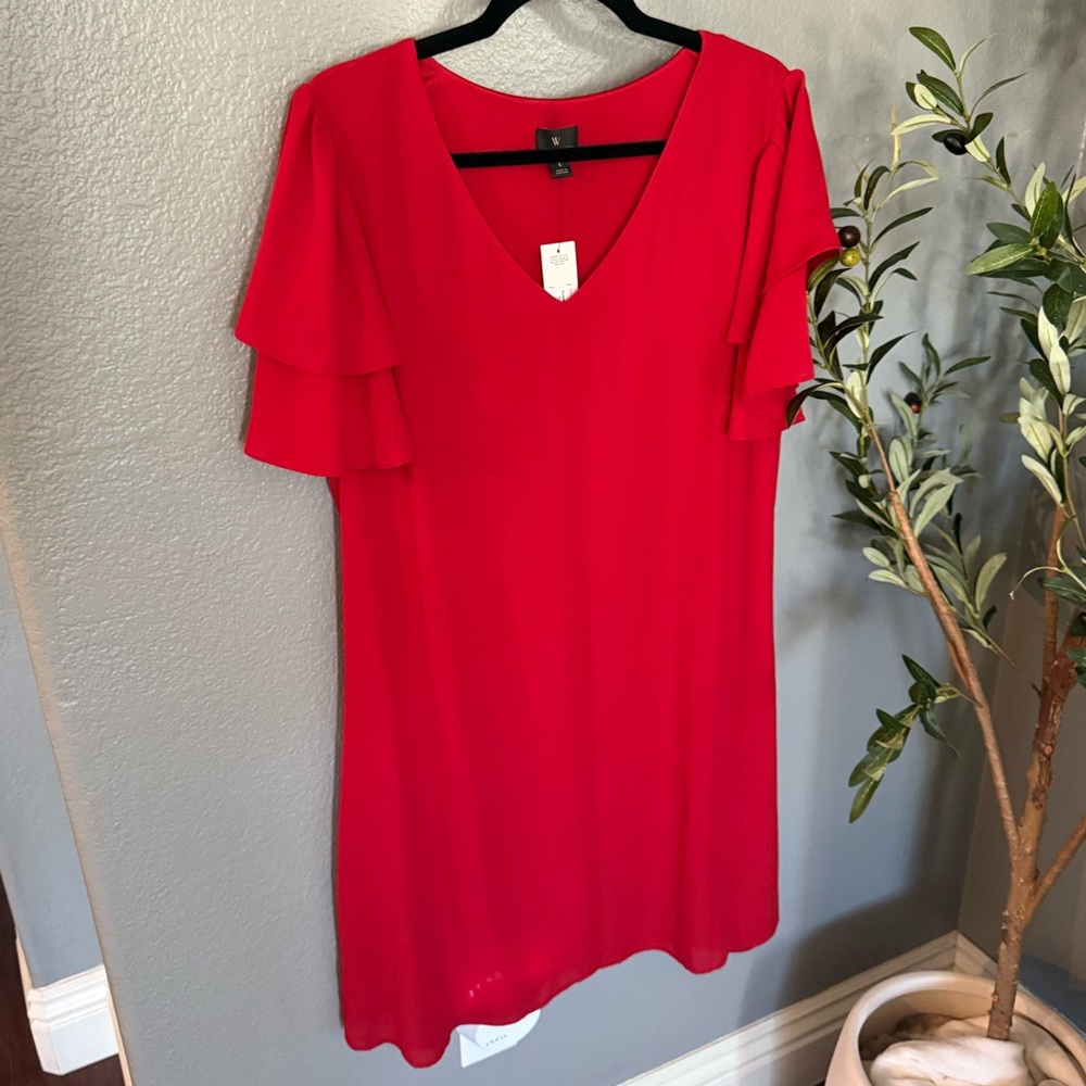 Worthington Red Ruffle Sleeve Lined Mini Dress